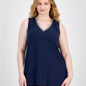 NEW JM COLLECTION Plus Size Embellished-V-Neck Sleeveless Top Size 0X